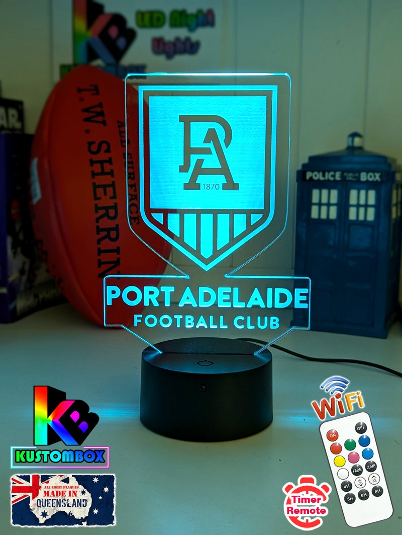 Port Adelaide Power ball shaped LED lamp with 16-colour light modes and remote.