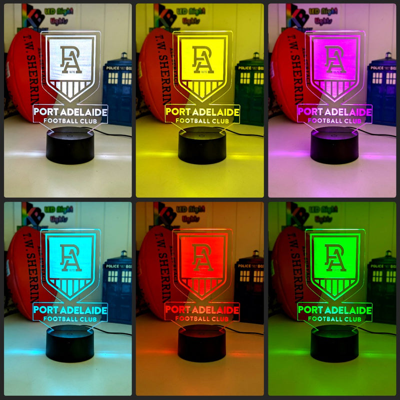 Port Adelaide Power 3D LED lamp with 16-colour remote control – adjustable brightness and fade.