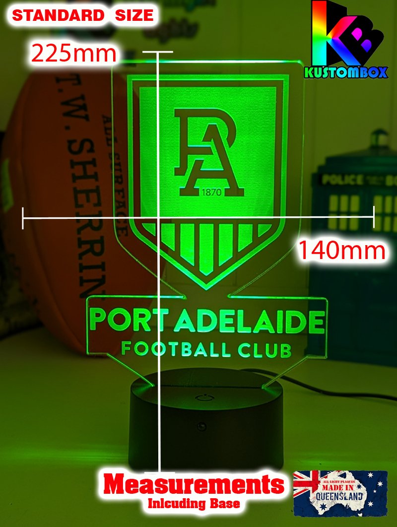Port Adelaide Power Australian Football Club 3D LED Night Light Lamp standard size chart