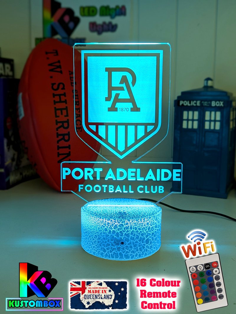 Port Adelaide Power Australian Football Club 3D LED Night Light Lamp  white crackle base 