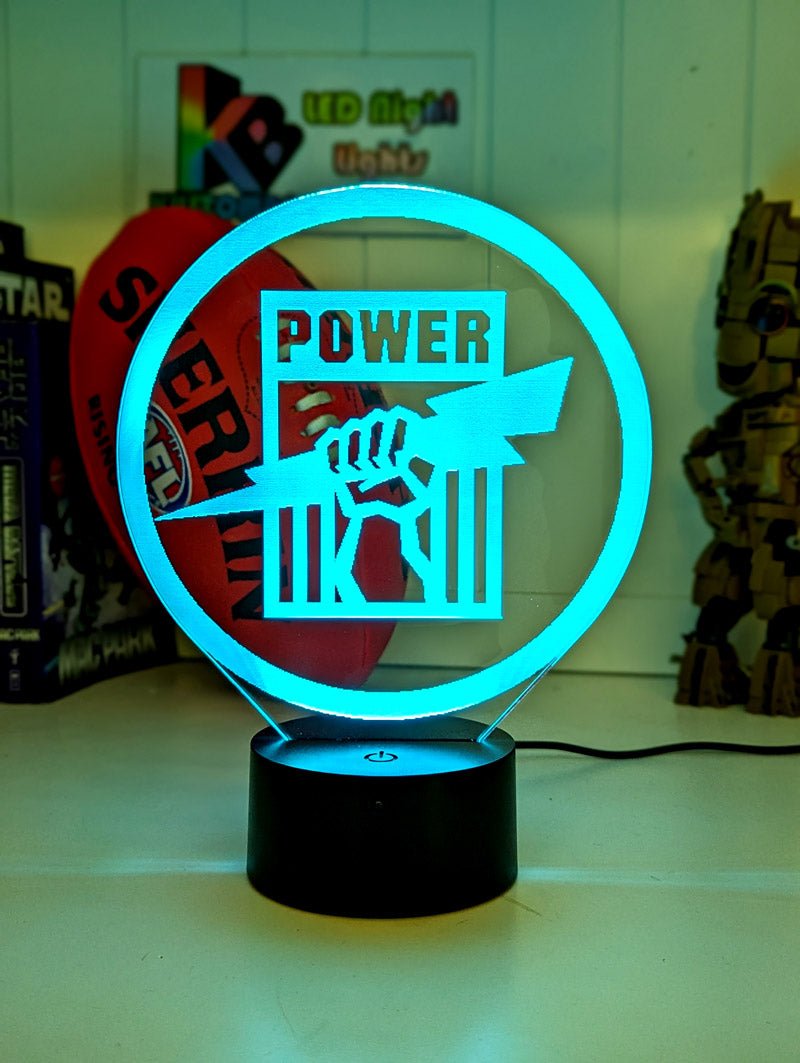 Port Adelaide Power old logo 3D LED ball light – AFL team décor for man caves, bars or fan spaces.