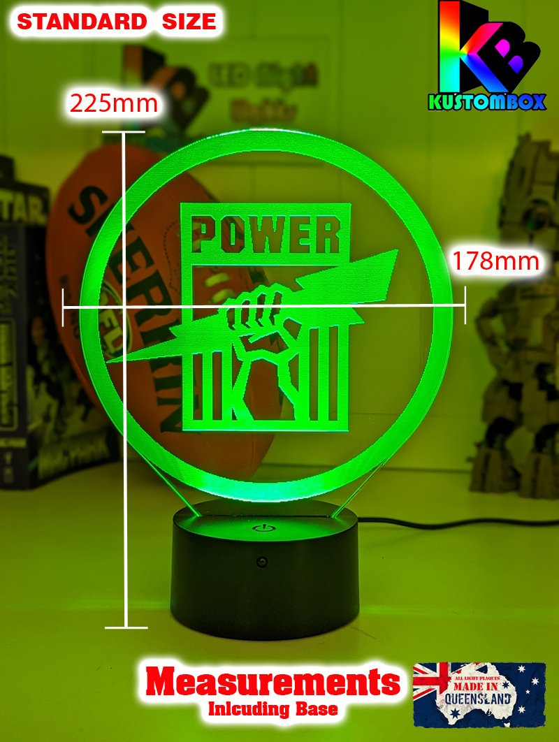 Port Power Australian Football Club 3D LED Night Light  standard size measurement chart 