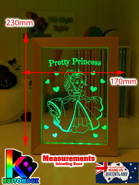 Pretty Princess Personalised Name Timber Frame USB 3D LED Night Light Lamp - KustomboxNight Lights & Ambient LightingKustomboxTimber Frame Light - $34.99