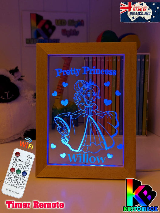 Pretty Princess Personalised Name Timber Frame USB 3D LED Night Light Lamp - KustomboxNight Lights & Ambient LightingKustomboxTimber Frame Light - $34.99