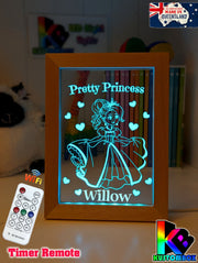 Pretty Princess Personalised Name Timber Frame USB 3D LED Night Light Lamp - KustomboxNight Lights & Ambient LightingKustomboxTimber Frame Light - $34.99