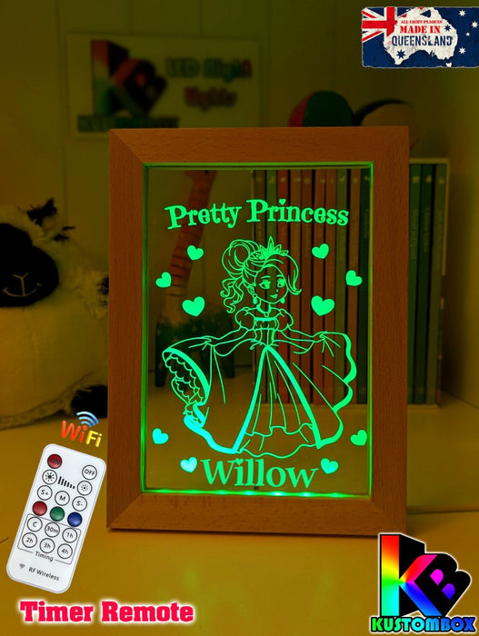 Pretty Princess Personalised Name Timber Frame USB 3D LED Night Light Lamp - KustomboxNight Lights & Ambient LightingKustomboxTimber Frame Light - $34.99
