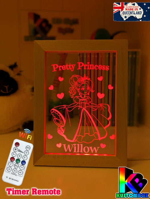 Pretty Princess Personalised Name Timber Frame USB 3D LED Night Light Lamp - KustomboxNight Lights & Ambient LightingKustomboxTimber Frame Light - $34.99