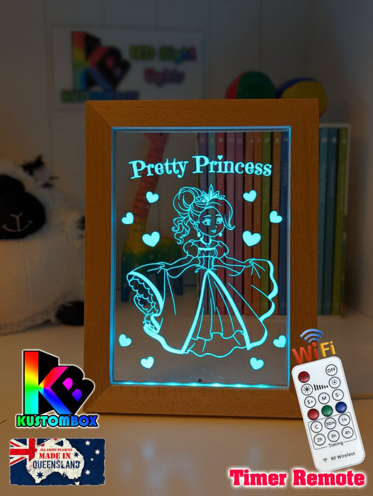 Pretty Princess Personalised Name Timber Frame USB 3D LED Night Light Lamp - KustomboxNight Lights & Ambient LightingKustomboxTimber Frame Light - $34.99