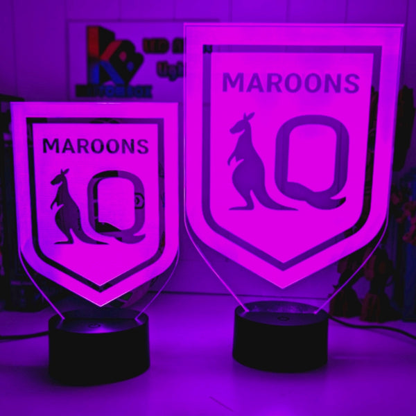 Custom Qld Maroons LED lamp with engraved name, multi-colour lighting for rugby league fans mp4 video 