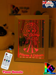 Princess & Baby Unicorn Personalised Name 3D LED Night Light - KustomboxNight Lights & Ambient LightingKustomboxTimber Frame Light - $34.99