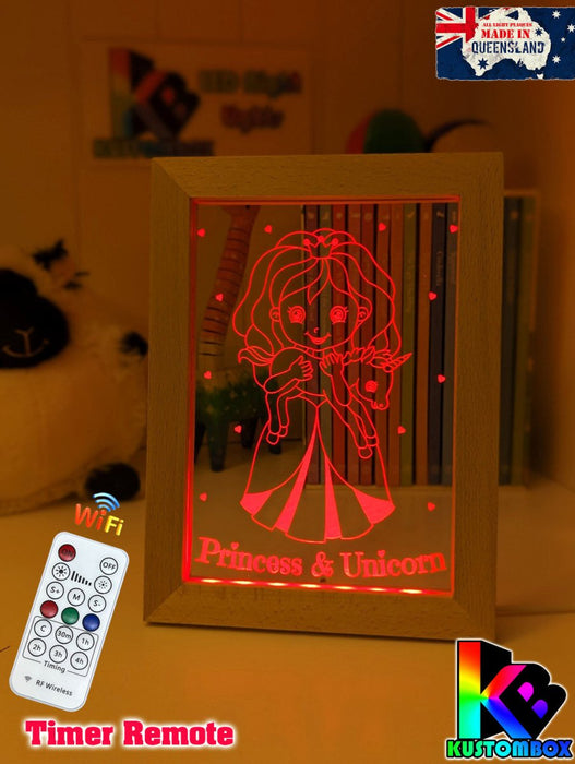 Princess & Baby Unicorn Personalised Name 3D LED Night Light - KustomboxNight Lights & Ambient LightingKustomboxTimber Frame Light - $34.99