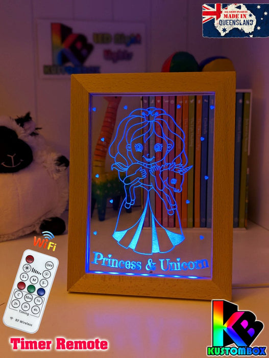 Princess & Baby Unicorn Personalised Name 3D LED Night Light - KustomboxNight Lights & Ambient LightingKustomboxTimber Frame Light - $34.99