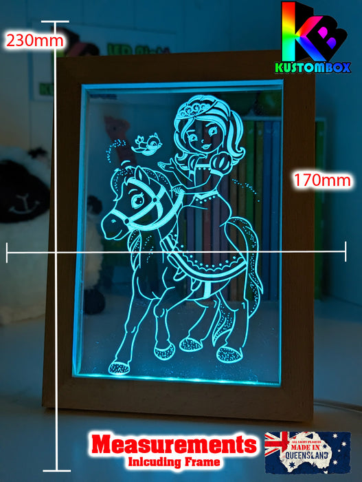 Princess & Pony Personalised Name 3D LED Night Light Lamp