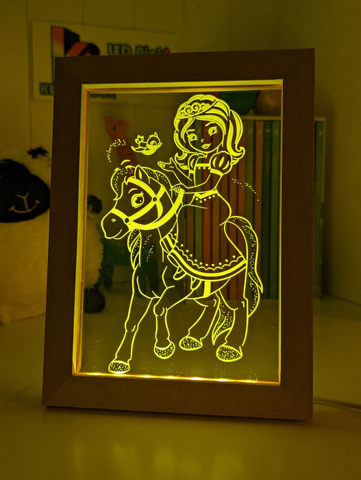 Princess & Pony Personalised Name 3D LED Night Light Lamp