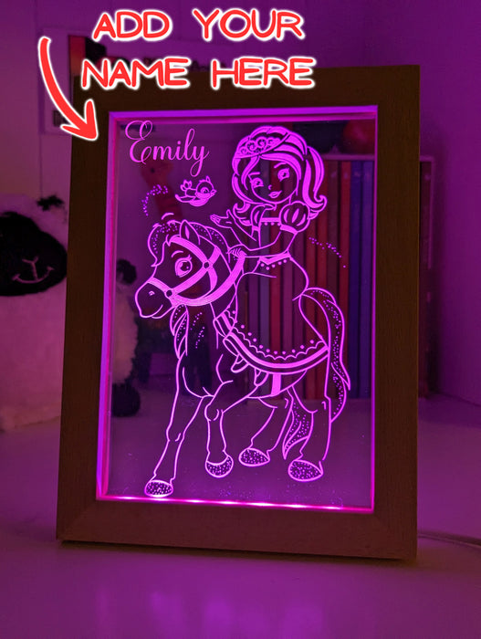 Princess & Pony Personalised Name 3D LED Night Light Lamp