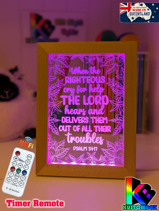 Psalm 34:17 Quote Personalised Name Timber Frame USB 3D LED Night Light Lamp - KustomboxNight Lights & Ambient LightingKustomboxTimber Frame Light - $34.99