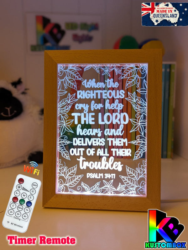 Psalm 34:17 Quote Personalised Name Timber Frame USB 3D LED Night Light Lamp - KustomboxNight Lights & Ambient LightingKustomboxTimber Frame Light - $34.99