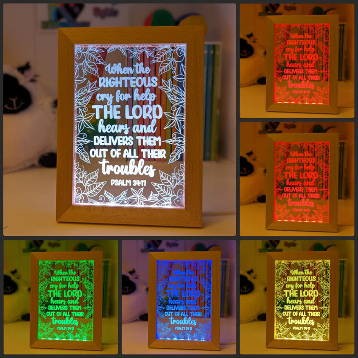 Psalm 34:17 Quote Personalised Name Timber Frame USB 3D LED Night Light Lamp - KustomboxNight Lights & Ambient LightingKustomboxTimber Frame Light - $34.99
