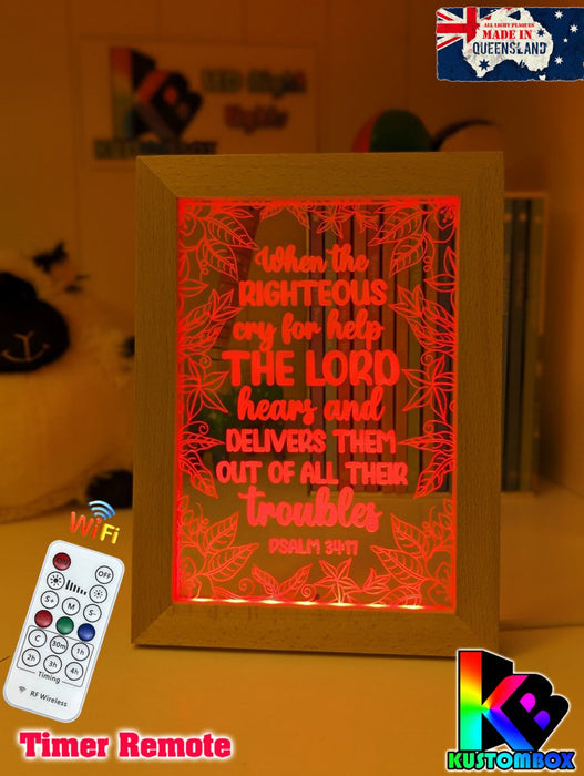 Psalm 34:17 Quote Personalised Name Timber Frame USB 3D LED Night Light Lamp - KustomboxNight Lights & Ambient LightingKustomboxTimber Frame Light - $34.99
