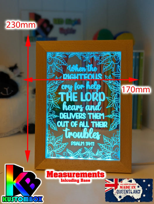 Psalm 34:17 Quote Personalised Name Timber Frame USB 3D LED Night Light Lamp - KustomboxNight Lights & Ambient LightingKustomboxTimber Frame Light - $34.99