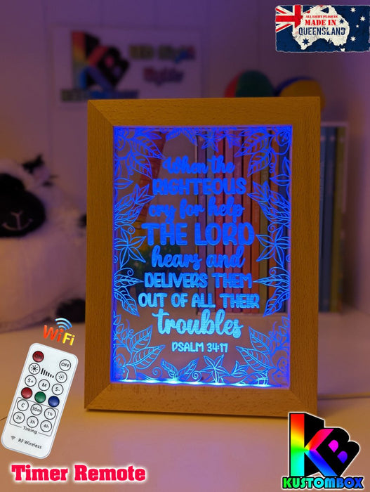 Psalm 34:17 Quote Personalised Name Timber Frame USB 3D LED Night Light Lamp - KustomboxNight Lights & Ambient LightingKustomboxTimber Frame Light - $34.99