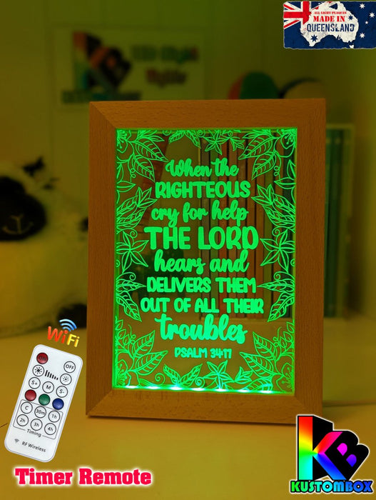 Psalm 34:17 Quote Personalised Name Timber Frame USB 3D LED Night Light Lamp - KustomboxNight Lights & Ambient LightingKustomboxTimber Frame Light - $34.99