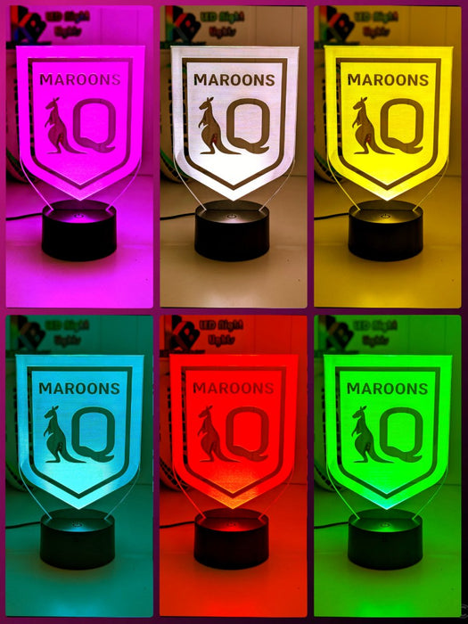 QLD Maroons NeW Logo Banner Rugby League Football LED Night Light Room Lamp Mancave - KustomboxNight Lights & Ambient LightingKustomboxStandard Black Base