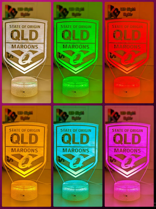 QLD Maroons Older Logo Banner Rugby League Football LED Night Light Room Lamp Mancave - KustomboxNight Lights & Ambient LightingKustomboxStandard Black Base