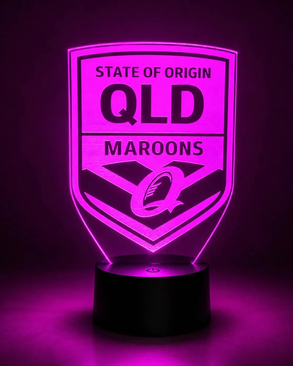 QLD Maroons State of Origin 3D LED Night Light Personalised Name Lamp - KustomboxNight Lights & Ambient LightingKustomboxStandard Size