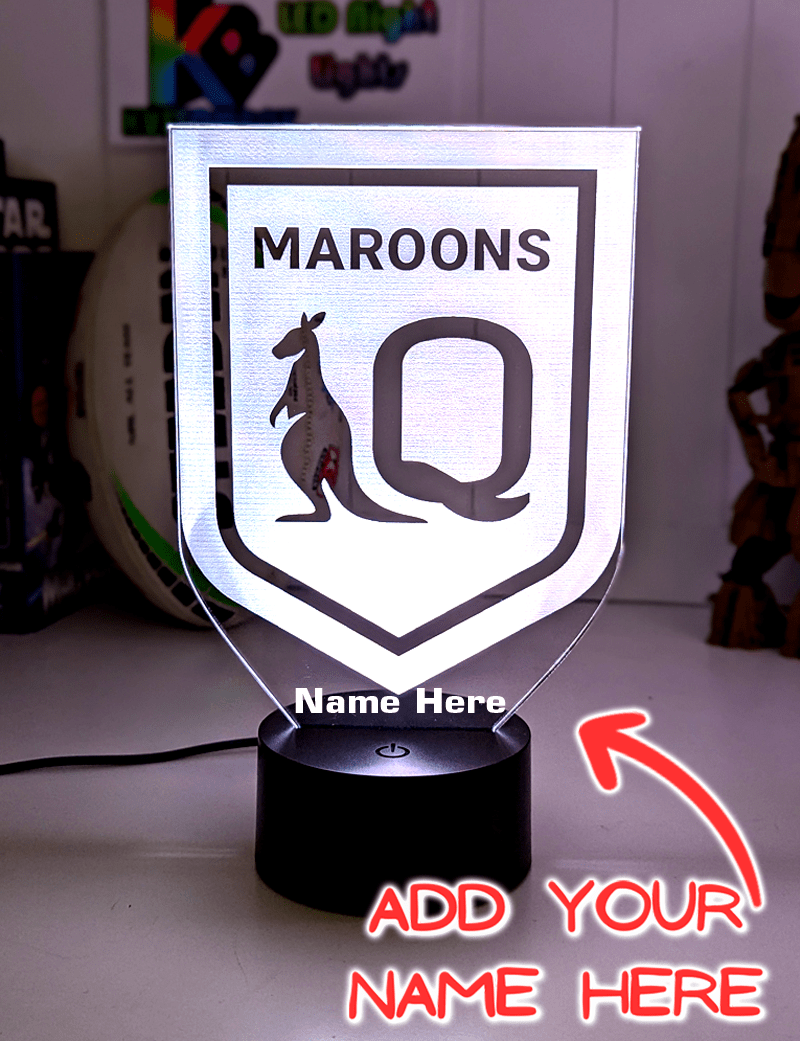 QLD Maroons State of Origin Personalised New 3D LED Night Light Logo Custom Name Lamp - KustomboxNight Lights & Ambient LightingKustomboxStandard Size - Personalised Name