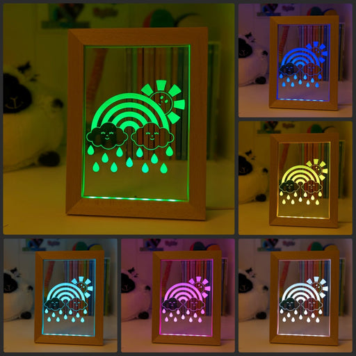 Rainbow Sun Clouds Personalised Name Timber Frame USB 3D LED Night Light Lamp - KustomboxNight Lights & Ambient LightingKustomboxTimber Frame Light - $34.99