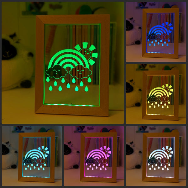 Rainbow Sun Clouds Personalised Name Timber Frame USB 3D LED Night Light Lamp - KustomboxNight Lights & Ambient LightingKustomboxTimber Frame Light - $34.99