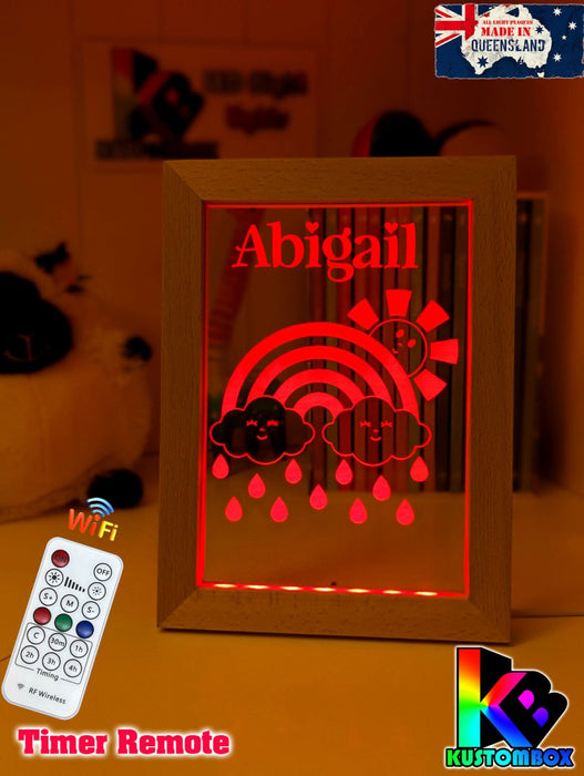 Rainbow Sun Clouds Personalised Name Timber Frame USB 3D LED Night Light Lamp - KustomboxNight Lights & Ambient LightingKustomboxTimber Frame Light - $34.99