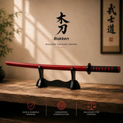 Red Wooden Daito Bokken Training Sword | Samurai Katana Practice Sword - Kustomboxwooden training swordKustombox1 x Red Bokken Sword + Stand