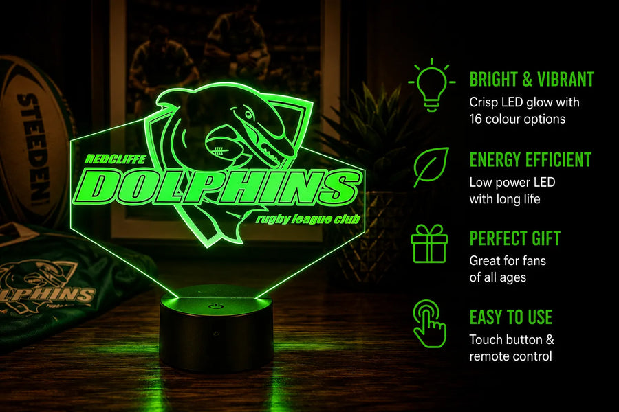 Redcliffe Dolphins Personalised Rugby League 3D LED Night Light Lamp
