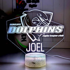 Redcliffe Dolphins Personalised Rugby League 3D LED Night Light Lamp - KustomboxNight Lights & Ambient LightingKustomboxStandard SizeBlack 16 Colours + Remote
