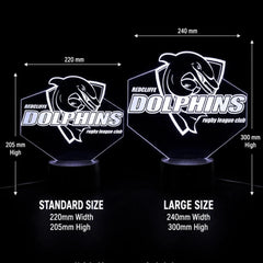 Redcliffe Dolphins Personalised Rugby League 3D LED Night Light Lamp - KustomboxNight Lights & Ambient LightingKustomboxStandard SizeBlack 16 Colours + Remote