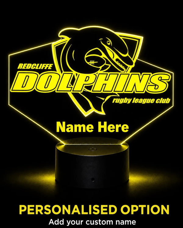 Redcliffe Dolphins Personalised Rugby League 3D LED Night Light Lamp - KustomboxNight Lights & Ambient LightingKustomboxStandard SizeBlack 16 Colours + Remote