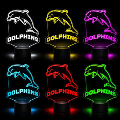 Redcliffe Dolphins Rugby League Personalised 3D LED Night Light Lamp - KustomboxNight Lights & Ambient LightingKustomboxStandard SizeBlack 16 Colours + Remote