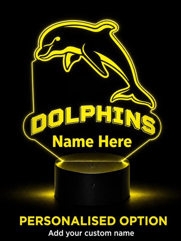 Redcliffe Dolphins Rugby League Personalised 3D LED Night Light Lamp - KustomboxNight Lights & Ambient LightingKustomboxStandard SizeBlack 16 Colours + Remote