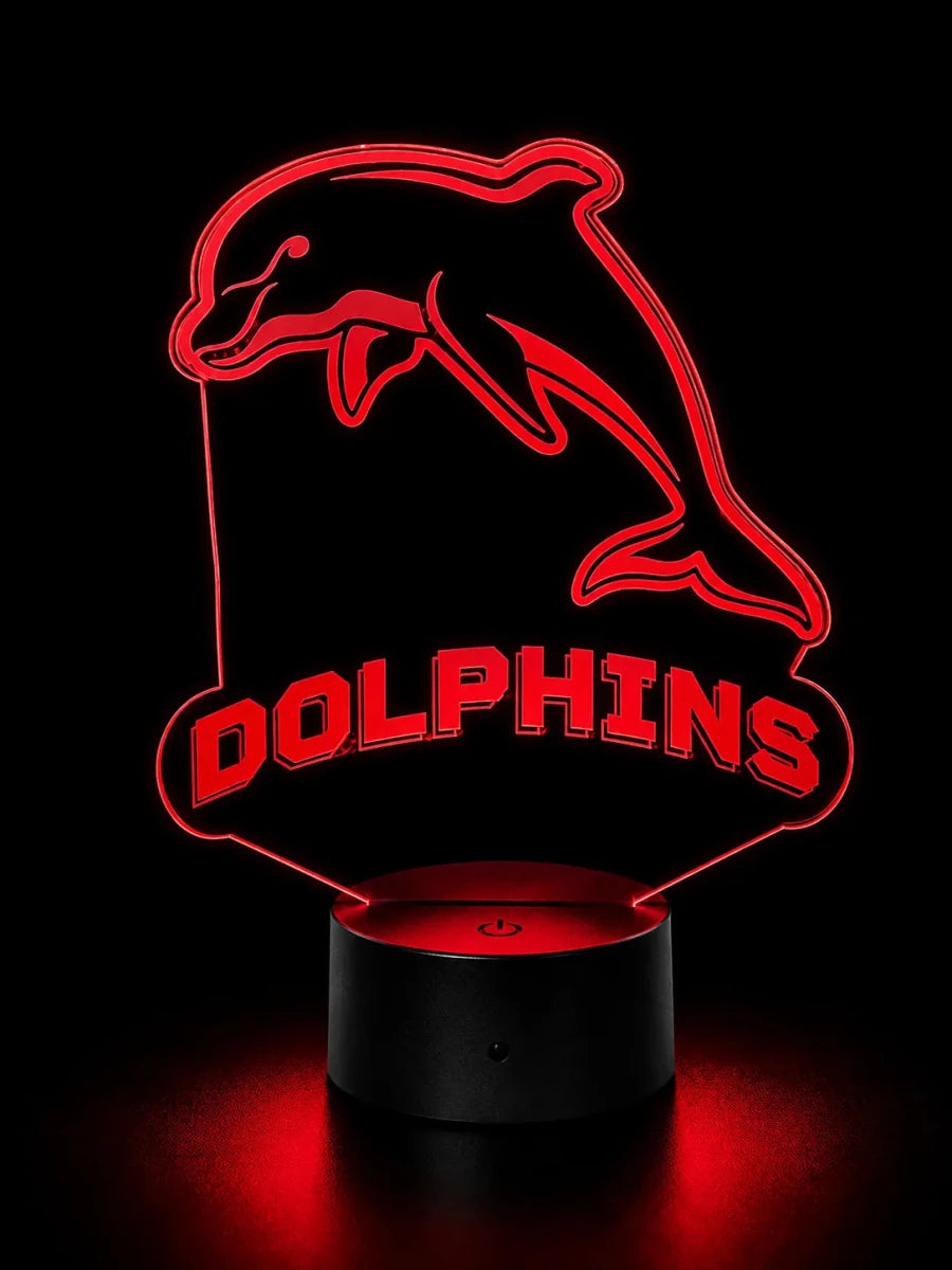 Redcliffe Dolphins Rugby League Personalised 3D LED Night Light Lamp - KustomboxNight Lights & Ambient LightingKustomboxStandard SizeBlack 16 Colours + Remote