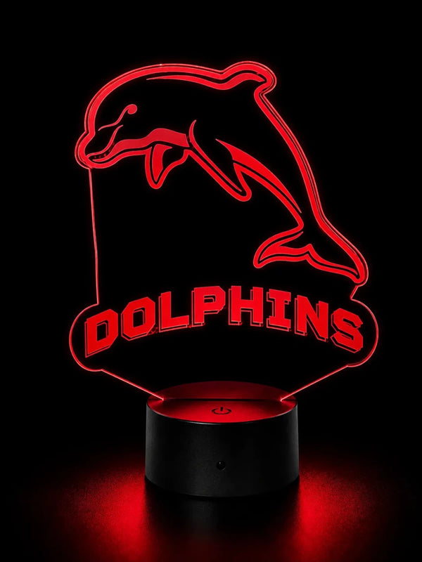 Redcliffe Dolphins Rugby League Personalised 3D LED Night Light Lamp - KustomboxNight Lights & Ambient LightingKustomboxStandard SizeBlack 16 Colours + Remote