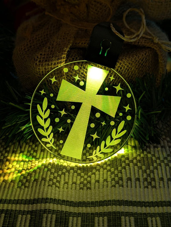 Religious Crucifix Cross Christmas Tree Bauble 3d LED Night Light Decoration - KustomboxNight Lights & Ambient LightingKustomboxBauble - Standard Size