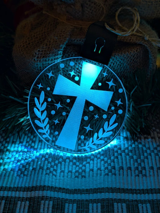 Religious Crucifix Cross Christmas Tree Bauble 3d LED Night Light Decoration - KustomboxNight Lights & Ambient LightingKustomboxBauble - Standard Size