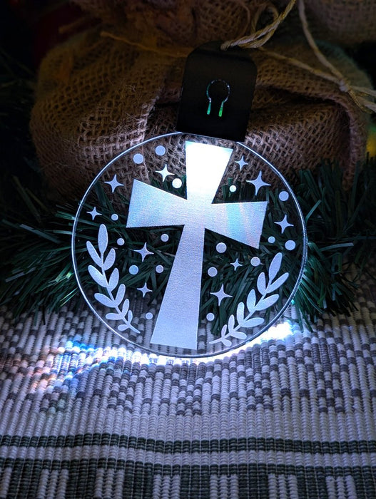Religious Crucifix Cross Christmas Tree Bauble 3d LED Night Light Decoration - KustomboxNight Lights & Ambient LightingKustomboxBauble - Standard Size