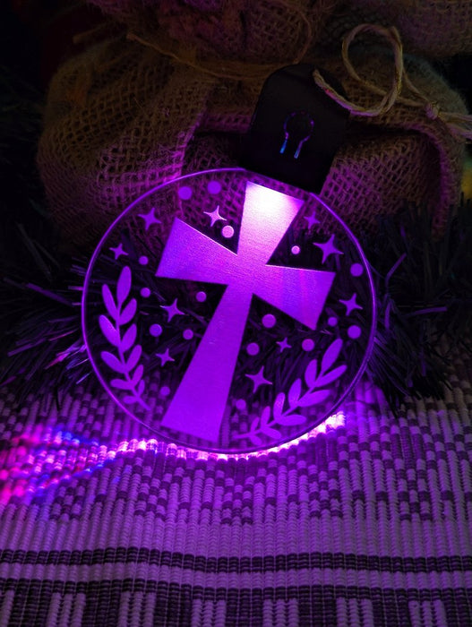 Religious Crucifix Cross Christmas Tree Bauble 3d LED Night Light Decoration - KustomboxNight Lights & Ambient LightingKustomboxBauble - Standard Size