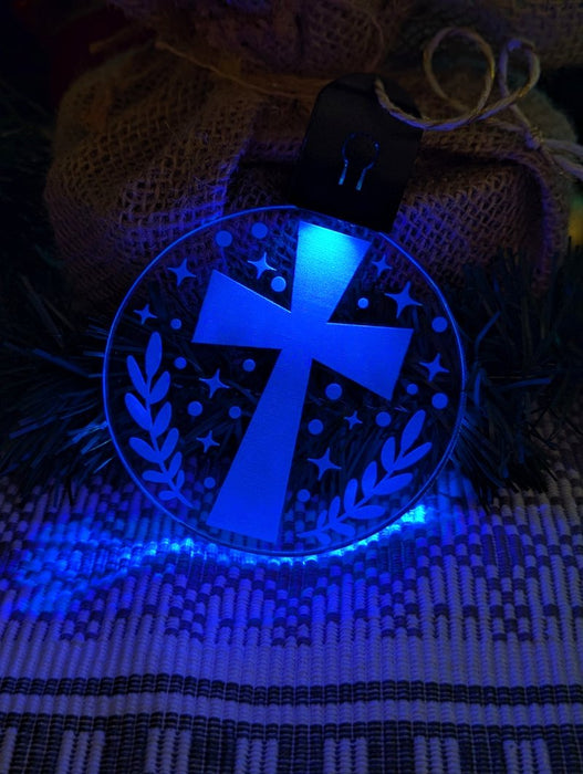 Religious Crucifix Cross Christmas Tree Bauble 3d LED Night Light Decoration - KustomboxNight Lights & Ambient LightingKustomboxBauble - Standard Size