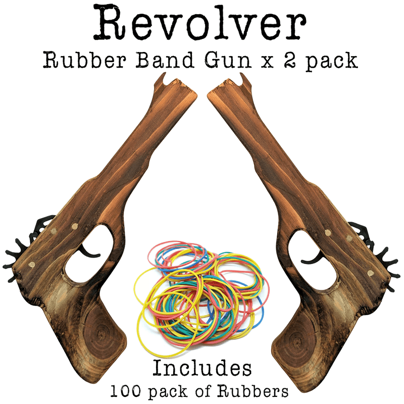 Revolver Pistol Wooden Rubber Band Hand Gun Classic Wooden Toy - KustomboxToys & GamesKustomboxRevolver Pistol x 2