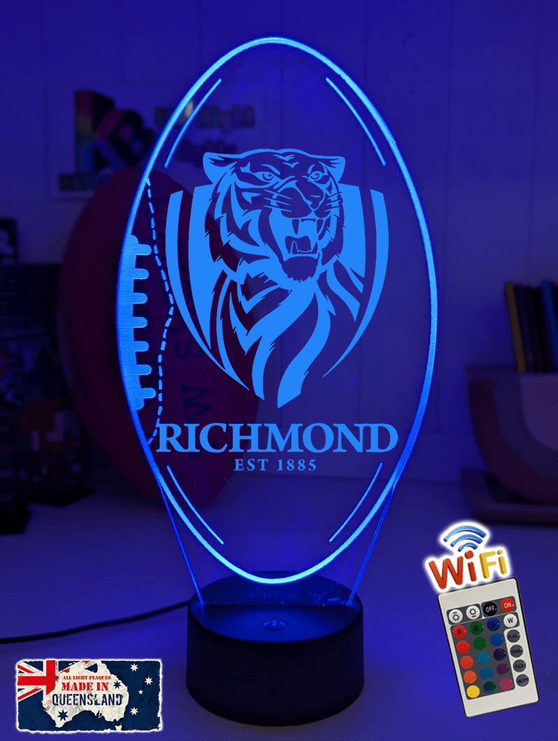Richmond Tigers 3D LED night light glowing softly in a children's bedroom great for team fans 