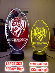 Richmond Tigers 3D LED light glowing in red, blue, green, yellow, purple, white and more.
